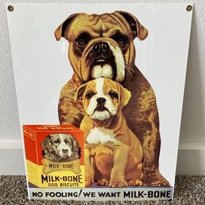 Vintage Ande Rooney Milk-Bone Bulldog Porcelain Enamel Steel Sign 11x14